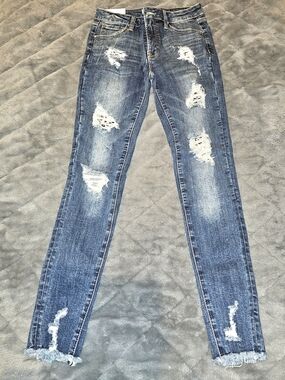 Tricot - Leopard Distressed Skinny Jeans with Frayed Hem